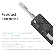Load image into Gallery viewer, Vapmod Rock 710 Vape Battery Key Fob for 510 Oil Cartridges (650mAh)
